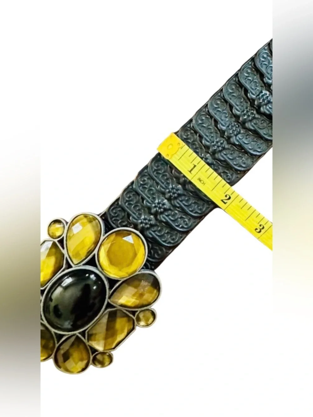 Vintage Stretch Statement Belt 27-39 in Metal Gold Rhinestones Bling